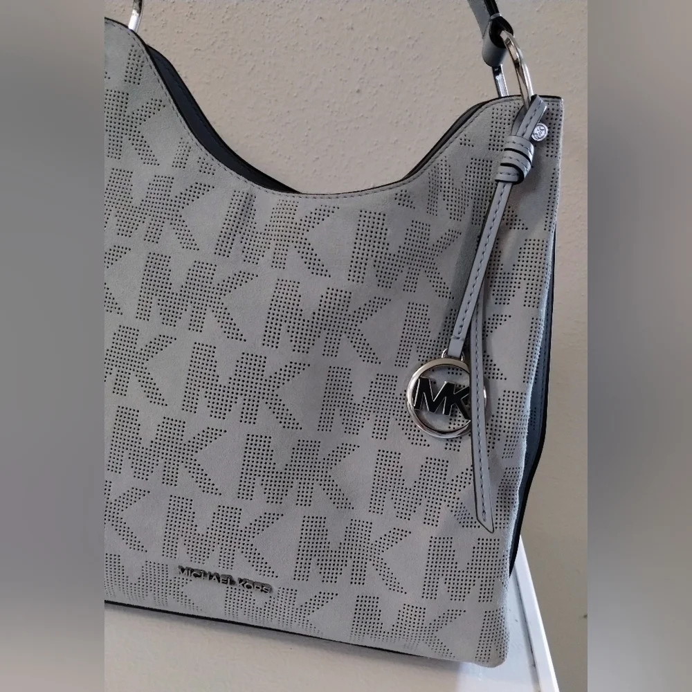 Michael Kors Light Gray Logo Shoulder Bag with Matching Wallet